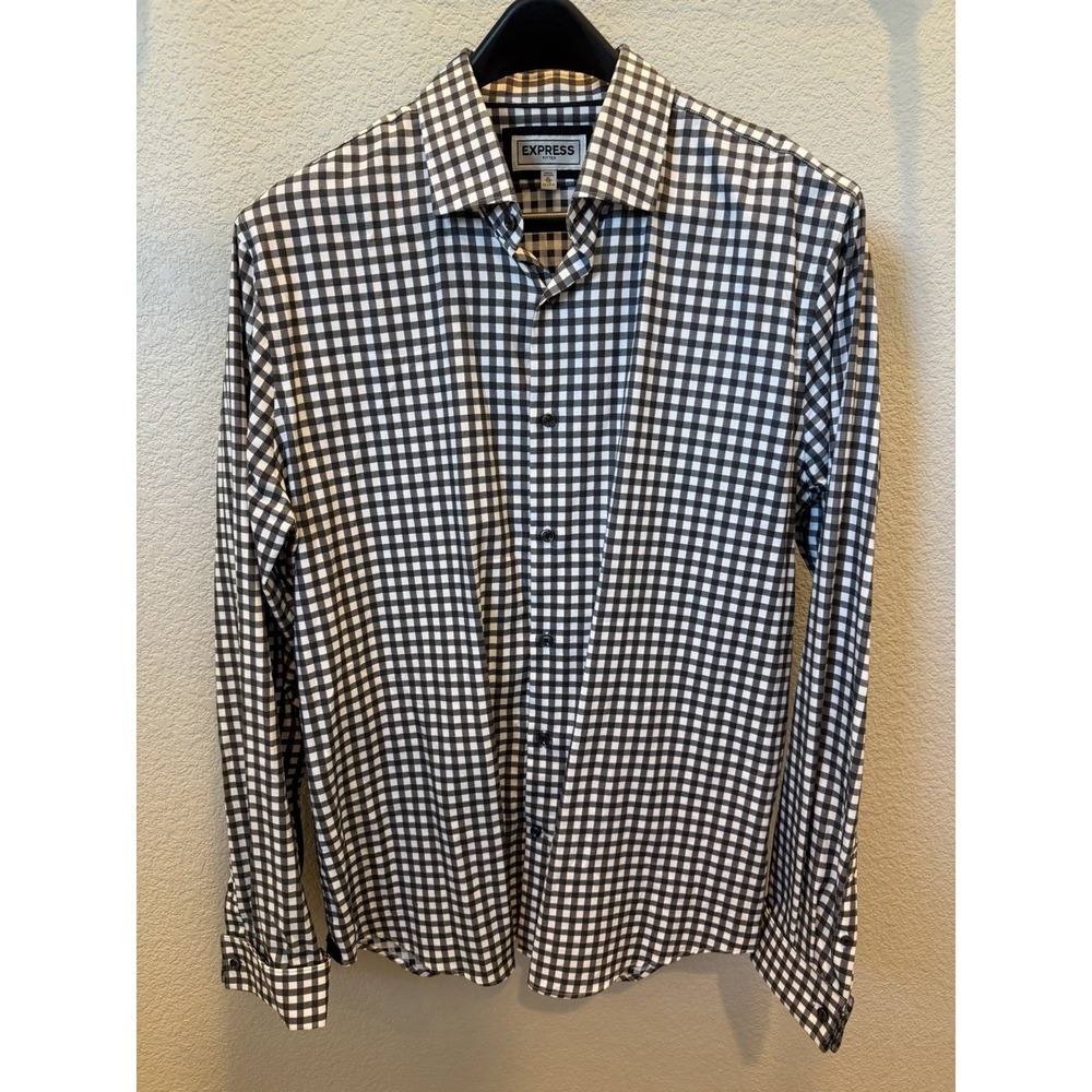 Express Fitted XL Black White Check Long Sleeve‎ Button-Up Shirt